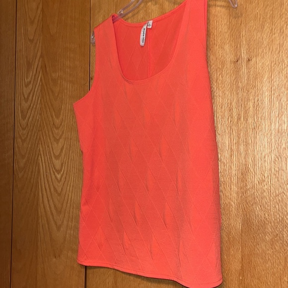 Belah & Codey Multi Texture Coral Pink Orange L Stretch Tank Top Made in USA EUC - Picture 4 of 8